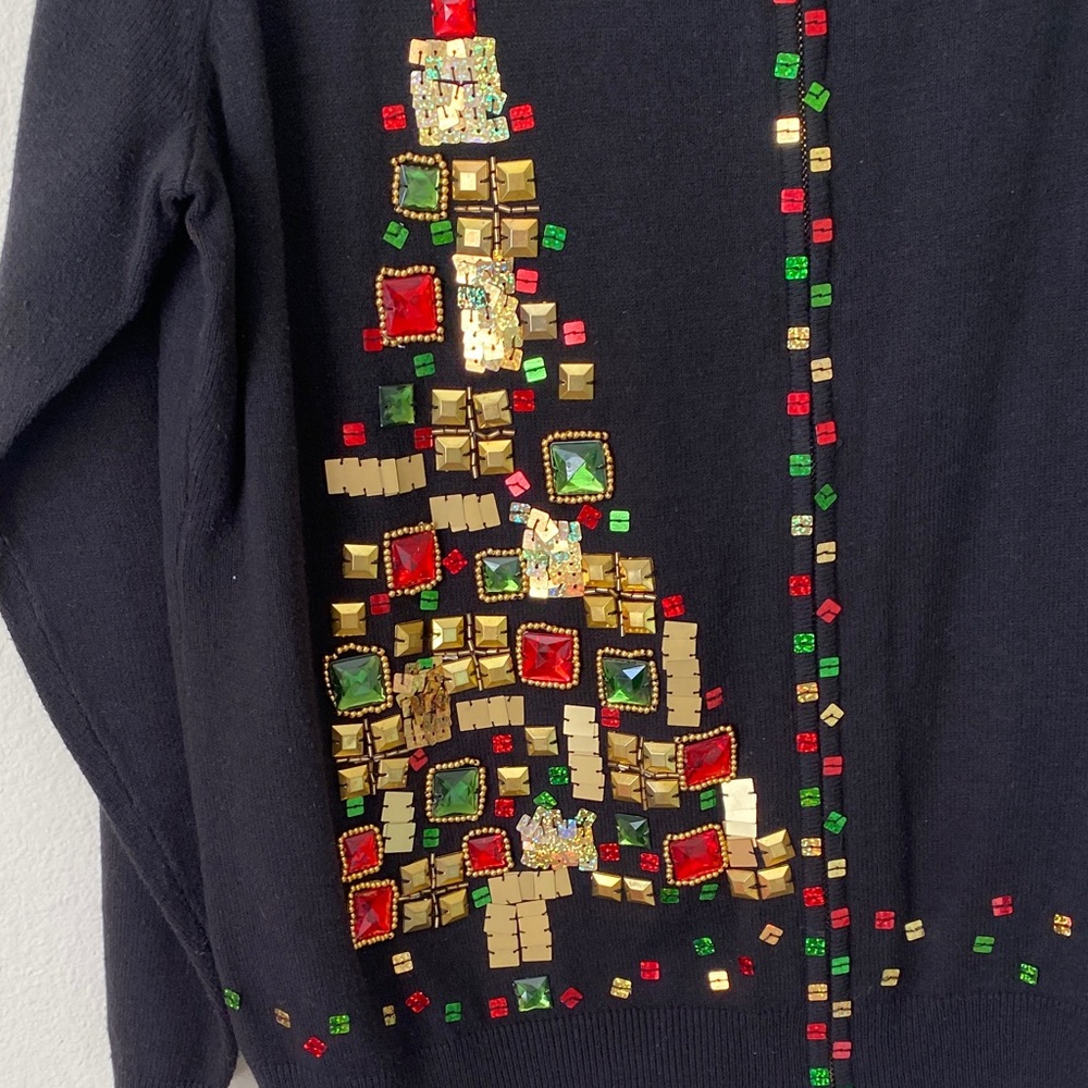 Festive Black Cardigan with Gold and Red Accents - Picture 5 of 8